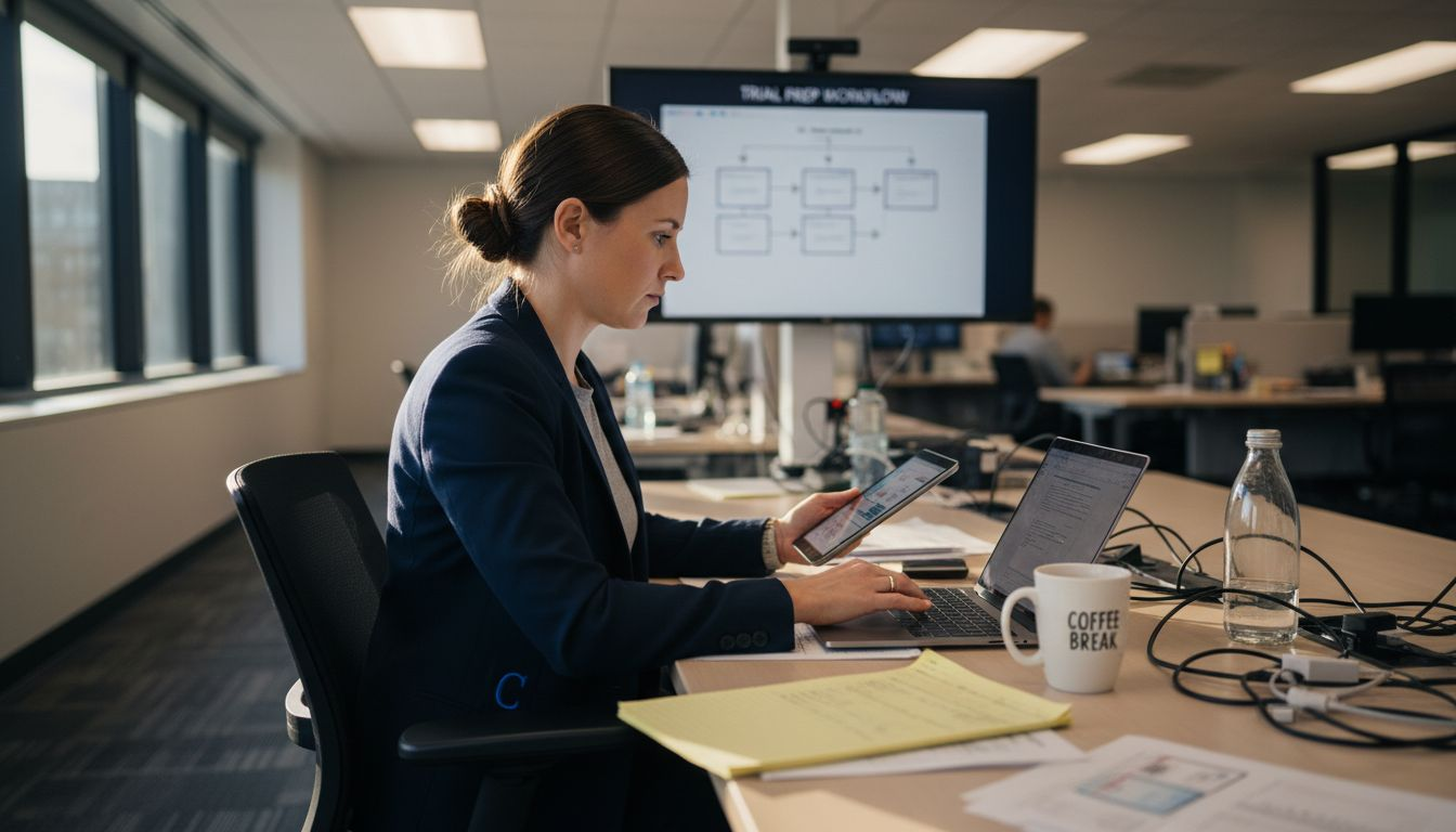 Specialist multitasking at trial prep workstation