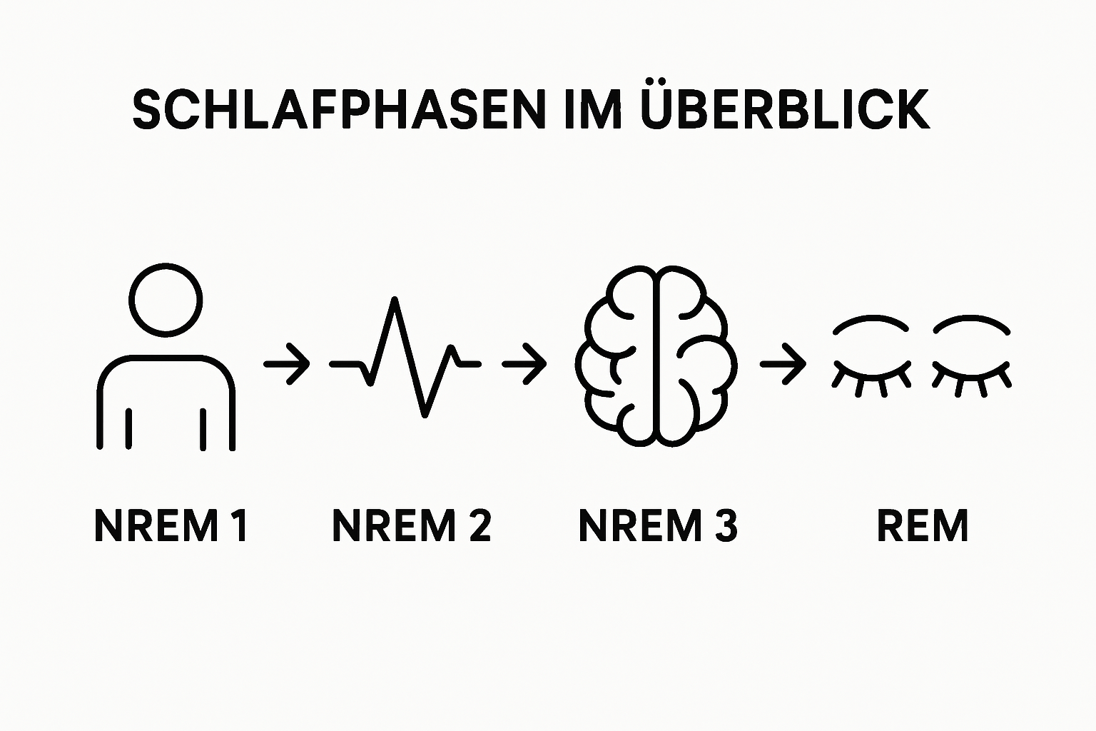 Infografik mit Icons zu den Schlafphasen