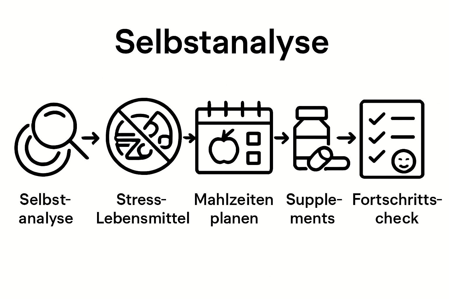 5 Schritte zur optimalen Ernährung bei Stress als visuelle Ablaufgrafik