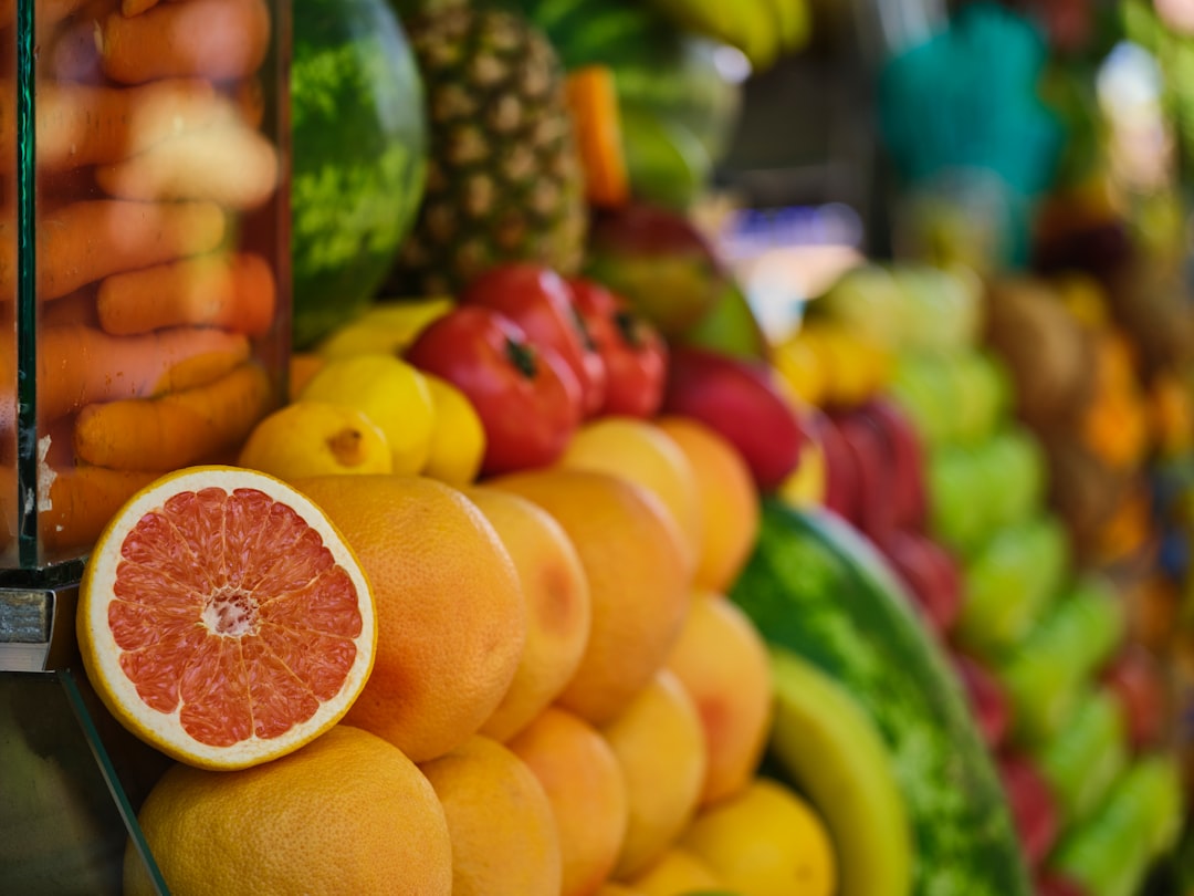 a close up of a grapefruit on display in a store