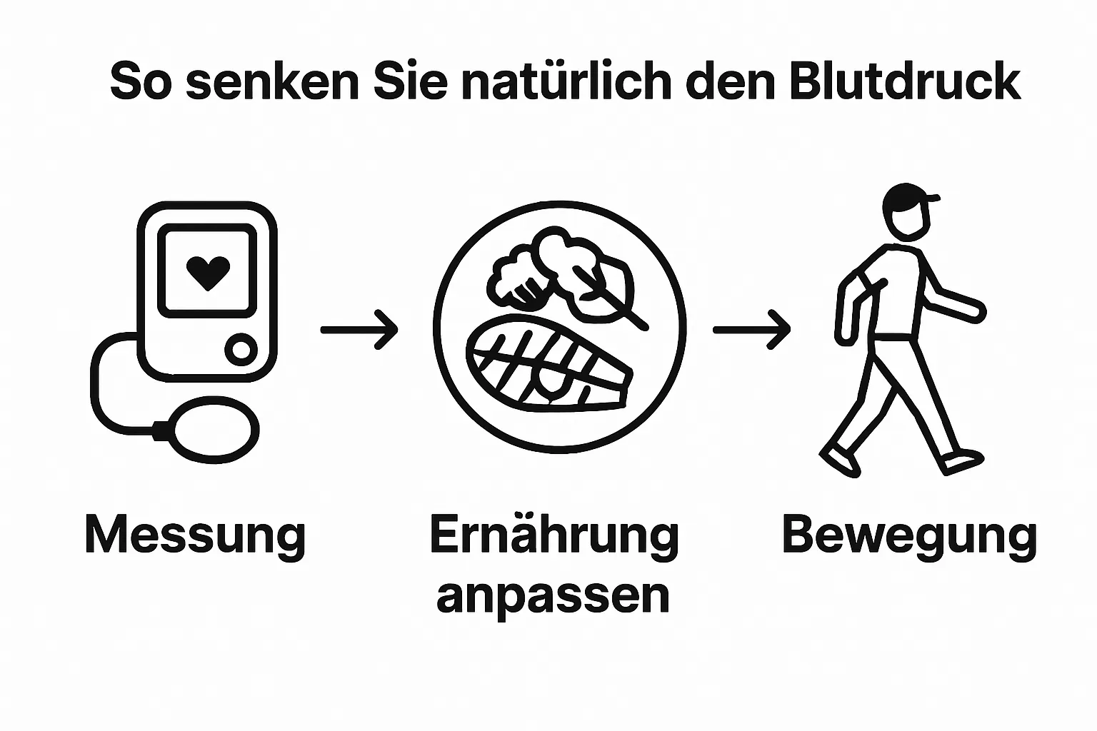 Infografik: Drei bildhafte Schritte zur natürlichen Blutdrucksenkung