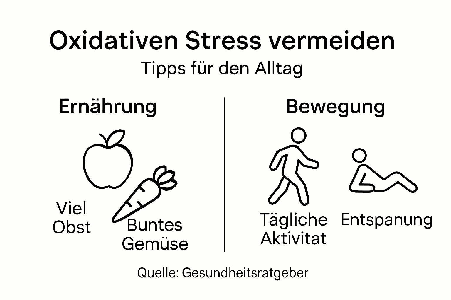 Infografik: So schützen Sie sich im Alltag vor oxidativem Stress – praktische Tipps für mehr Wohlbefinden