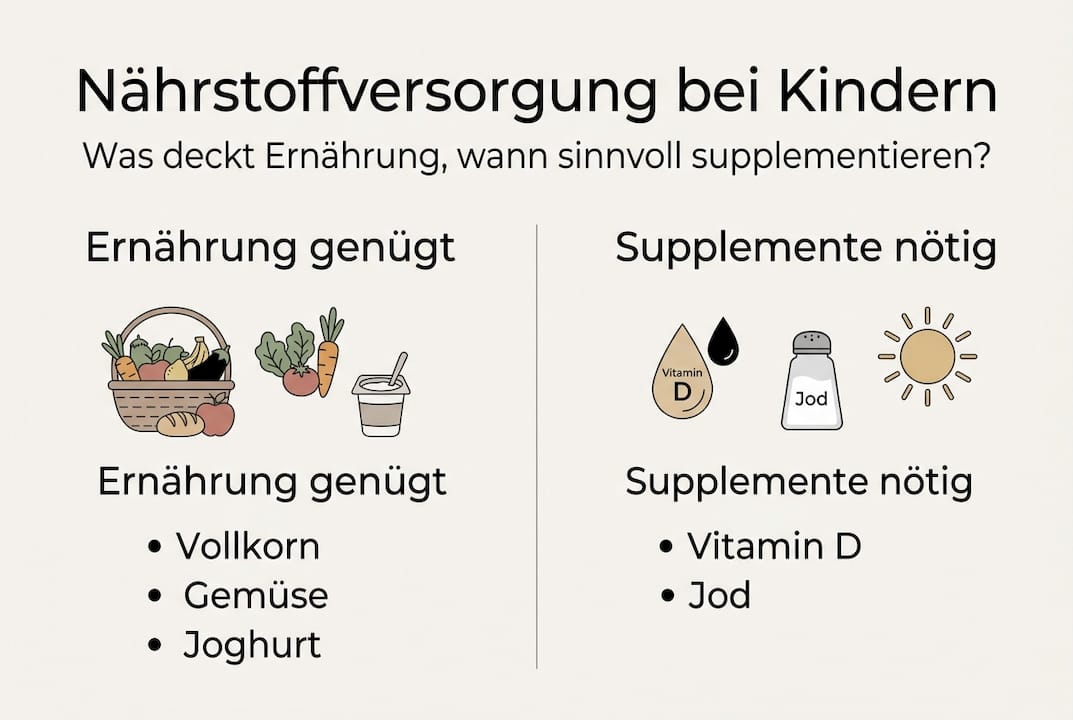 Übersicht: Wichtige Nährstoffe und sinnvolle Nahrungsergänzung für Kinder