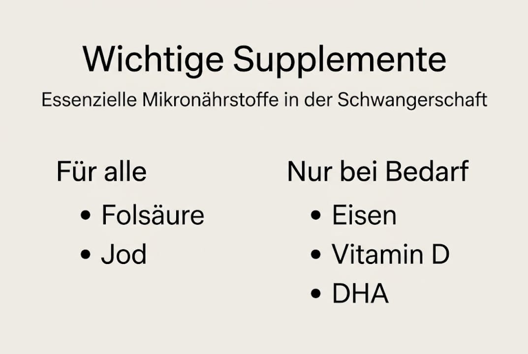 Infografik: Die wichtigsten Nahrungsergänzungsmittel in der Schwangerschaft auf einen Blick