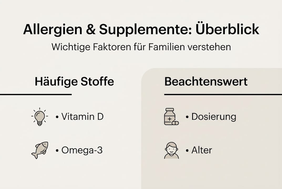 Übersichtliche Infografik: Alles Wissenswerte rund um Allergien und Nahrungsergänzungsmittel