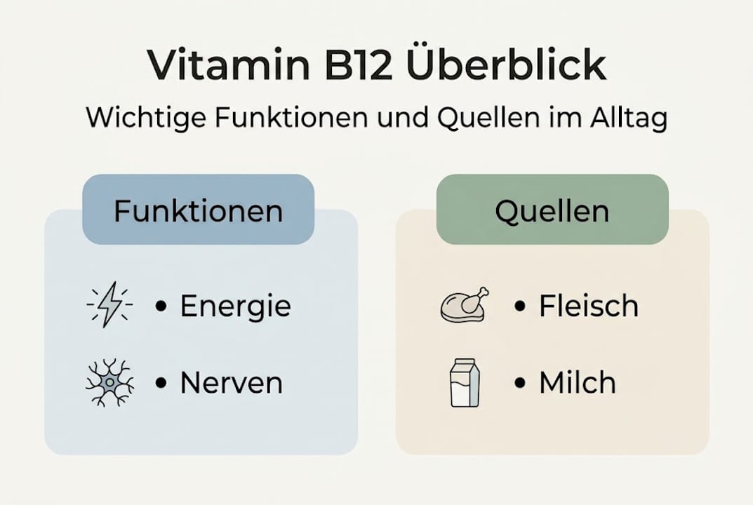 Übersicht: Die wichtigsten Aufgaben von Vitamin B12 und wo es enthalten ist