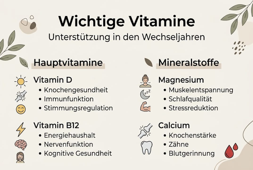 Übersicht: Wichtige Vitamine und Mineralstoffe in den Wechseljahren – Was Ihr Körper jetzt braucht