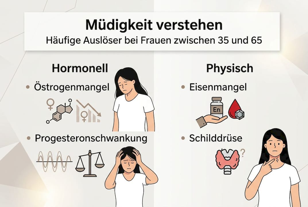 Diese Infografik veranschaulicht, warum Frauen besonders häufig unter Müdigkeit leiden.