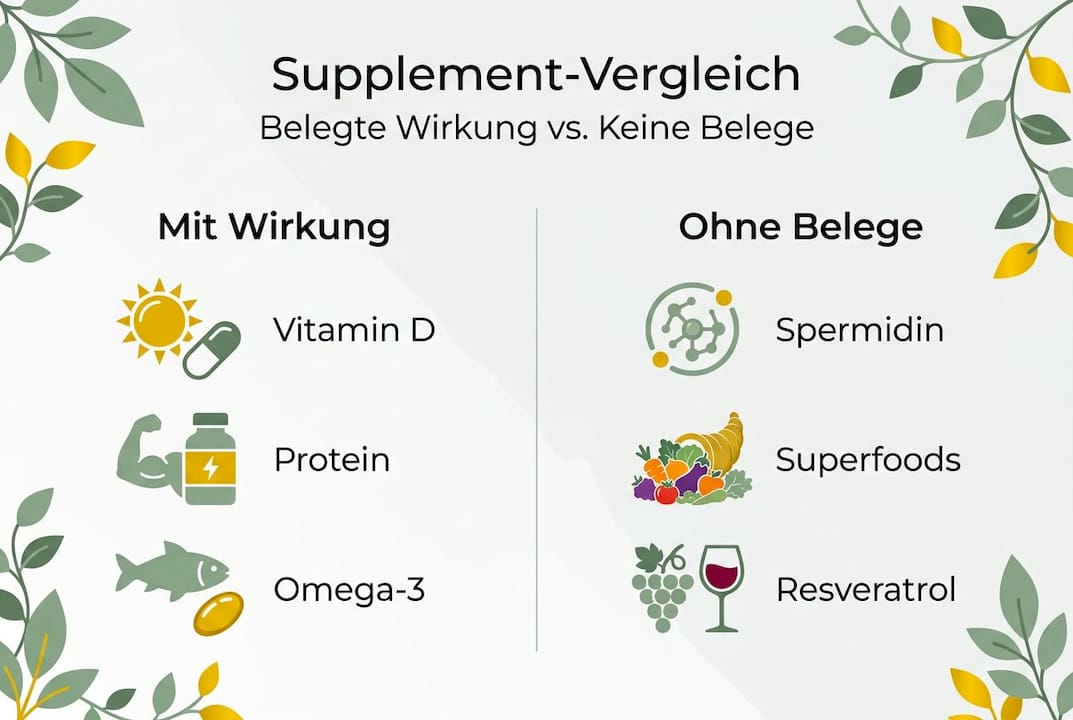 Übersichtsgrafik: Welche Wirkung haben Nahrungsergänzungsmittel bei Frauen im Vergleich?