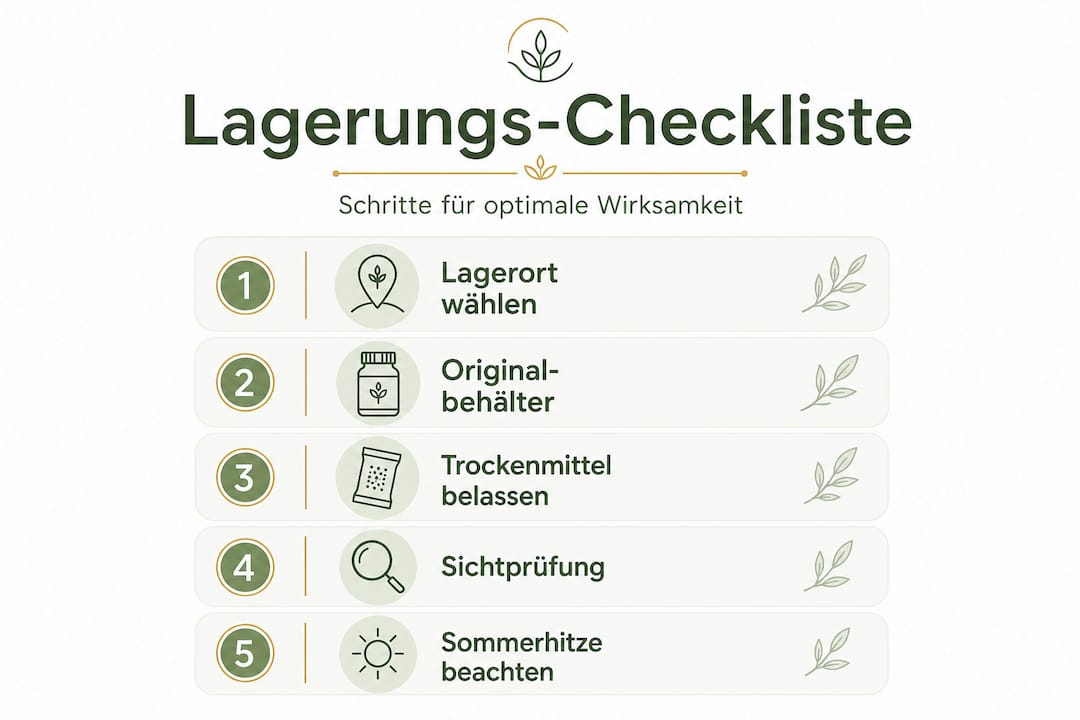 In dieser Infografik erfahren Sie, wie Sie Nahrungsergänzungsmittel richtig lagern – Schritt für Schritt erklärt.
