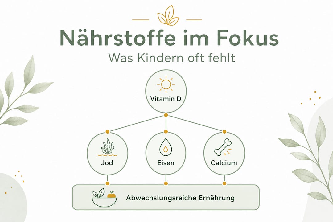 Infografik: Wichtige Nährstoffe und Ernährungsempfehlungen für Kinder