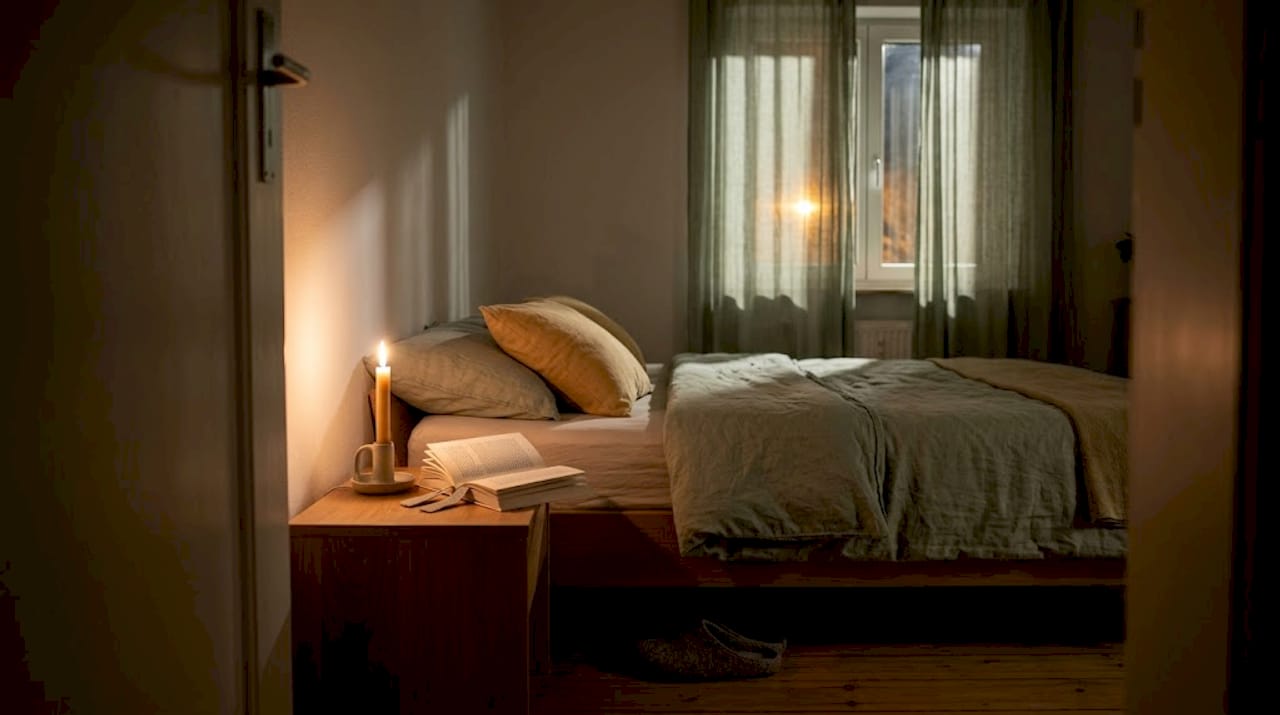 Schlafzimmer mit sanfter Beleuchtung