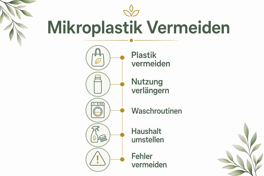 Grafik: Fünf praktische Tipps, wie du Mikroplastik im Alltag vermeidest