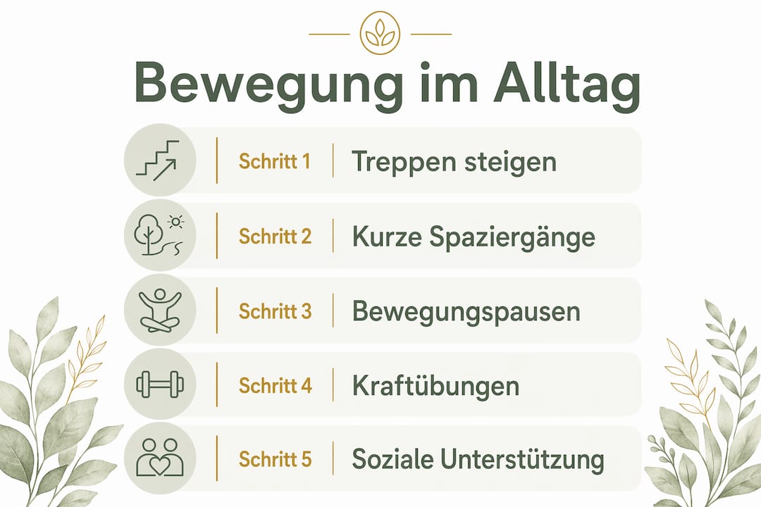 Grafik: Fünf einfache Tipps, wie du mehr Bewegung in deinen Alltag bringst