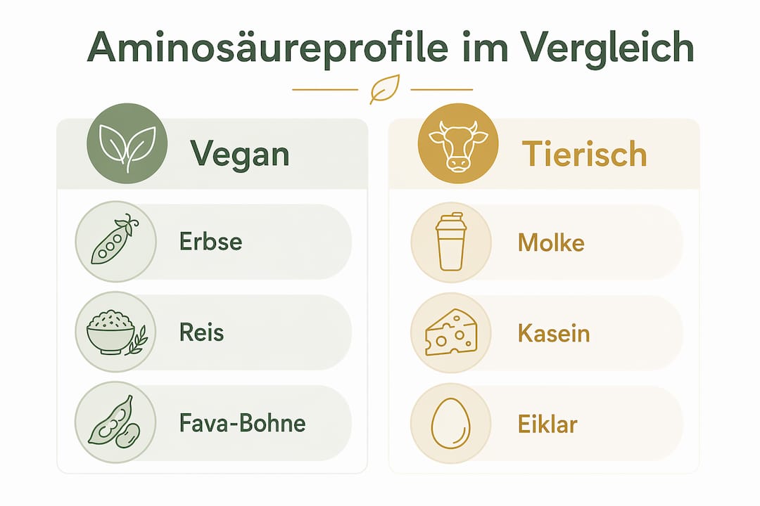 Grafische Gegenüberstellung der Aminosäureprofile aus pflanzlichen und tierischen Quellen