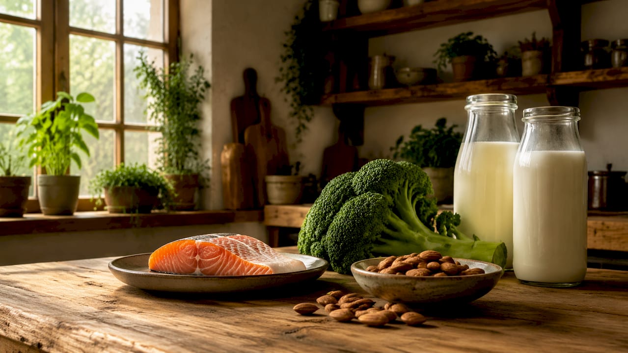 Ein gut bestücktes Küchenregal voller gesunder, vitaminreicher Lebensmittel sorgt dafür, dass man jederzeit zu einer nährstoffreichen Mahlzeit greifen kann.