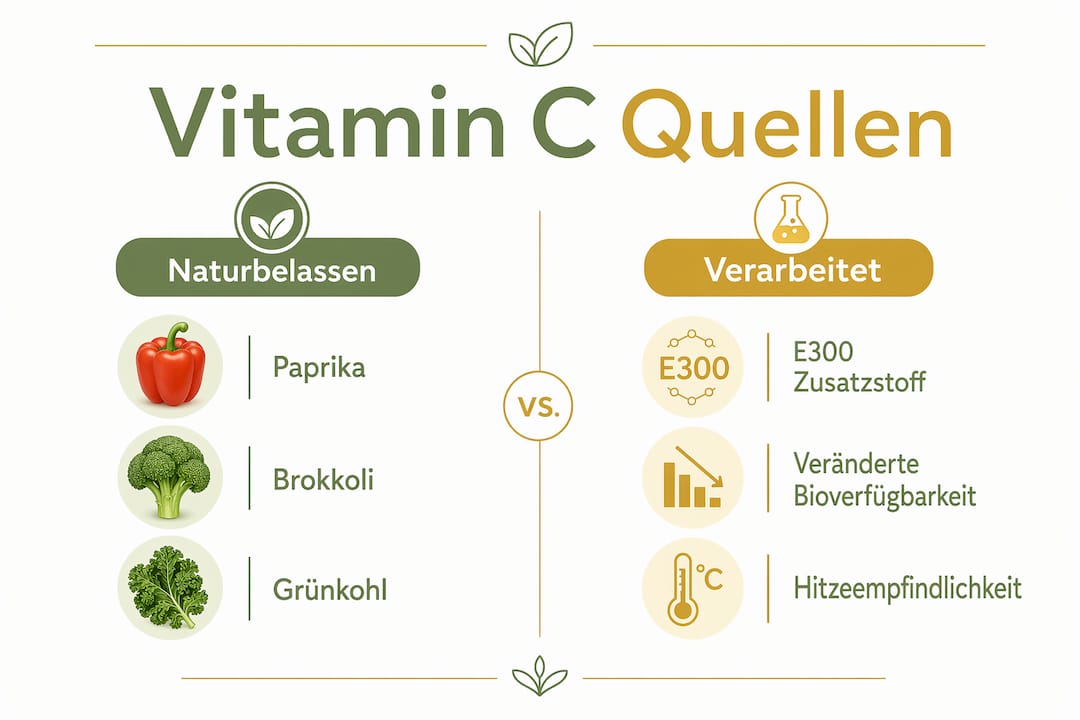 Infografik: Vitamin-C-haltige Lebensmittel und wie Verarbeitung ihre Wirkung beeinflusst