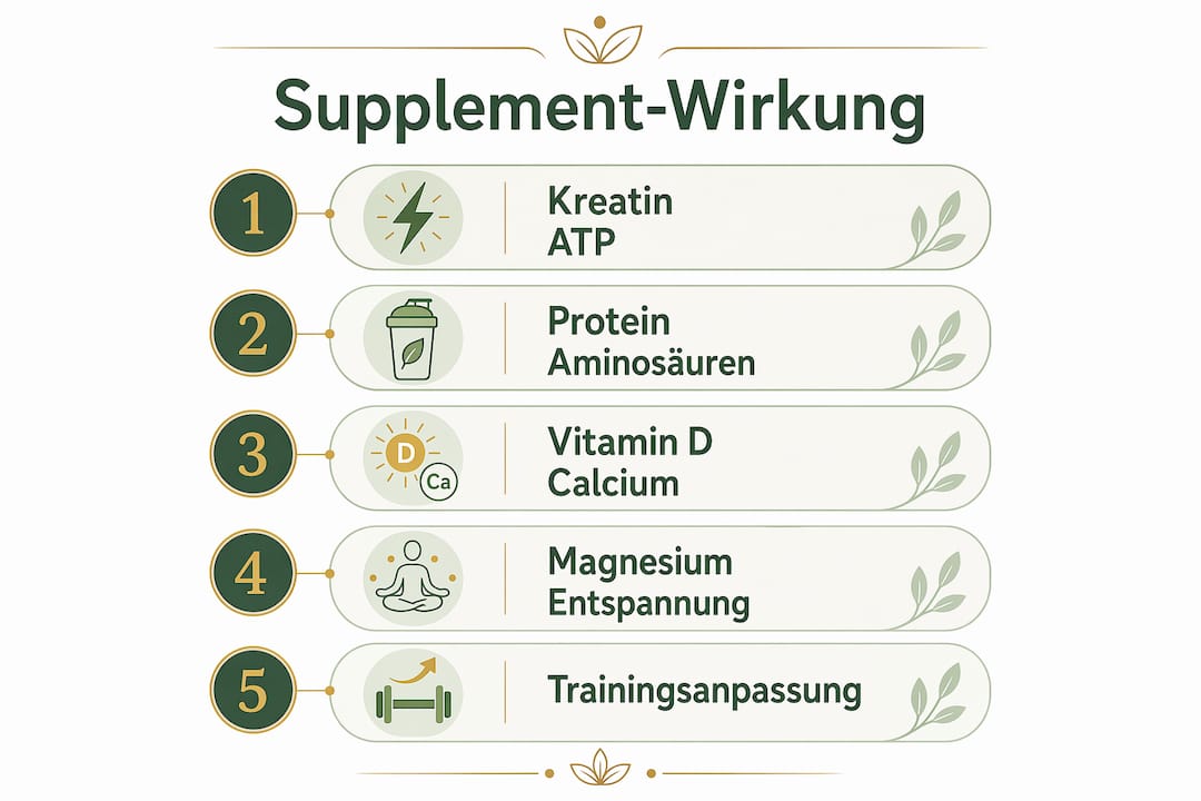 Übersichtsgrafik: So wirken Nahrungsergänzungsmittel im Kraftsport