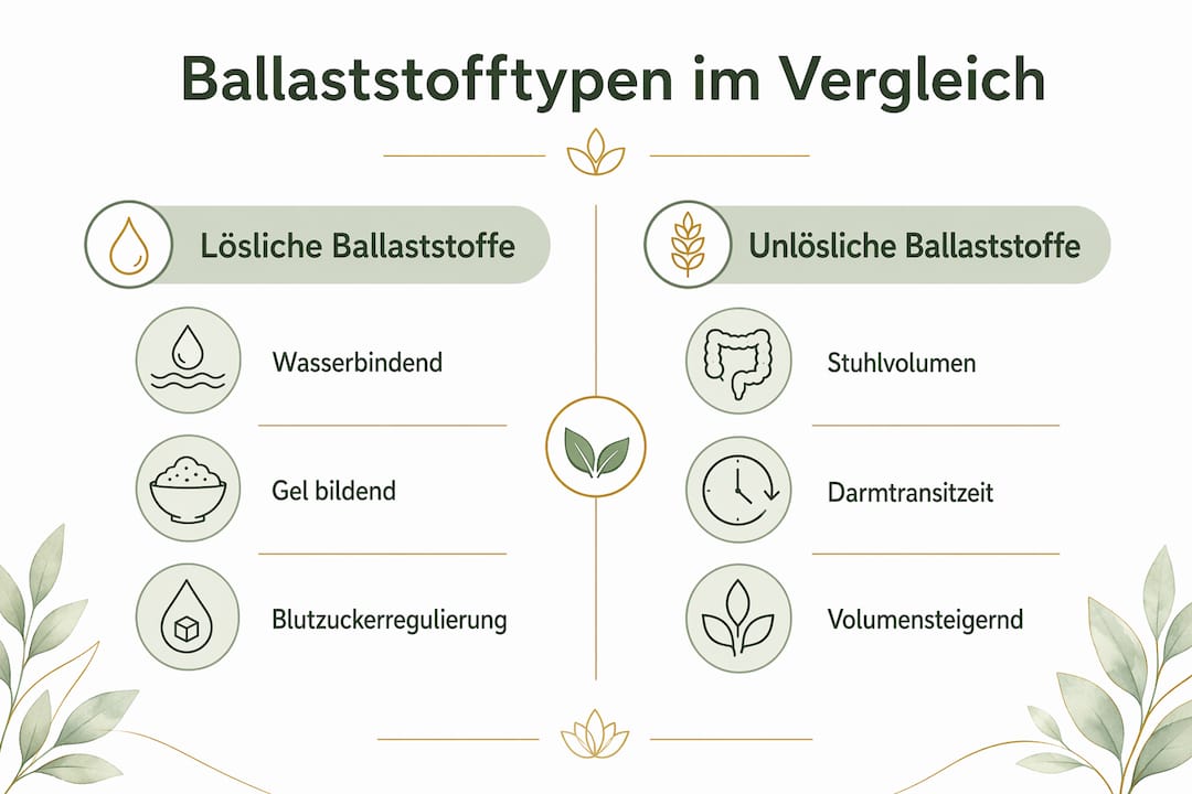 Übersichtsgrafik: Die Unterschiede zwischen löslichen und unlöslichen Ballaststoffen auf einen Blick