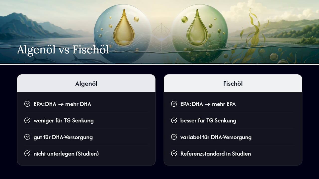 Verhältnis von EPA zu DHA in Algenöl und Fischöl