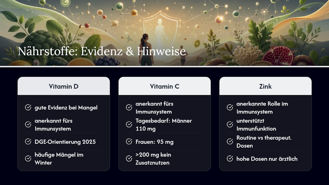 Vergleich von Vitamin D, Vitamin C und Zink