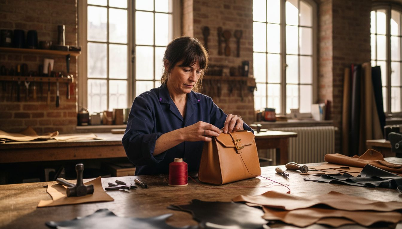 Artisan crafting luxury leather handbag