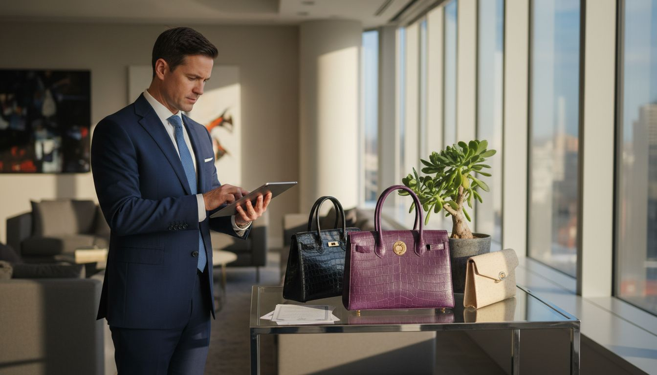 Luxury handbags displayed as investment assets