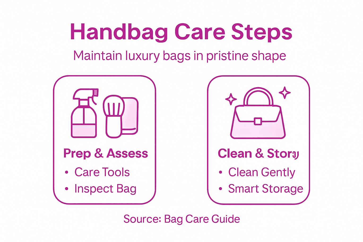 Infographic showing luxury handbag care workflow