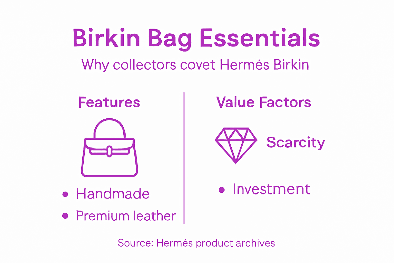 Infographic showing Birkin bag features and value