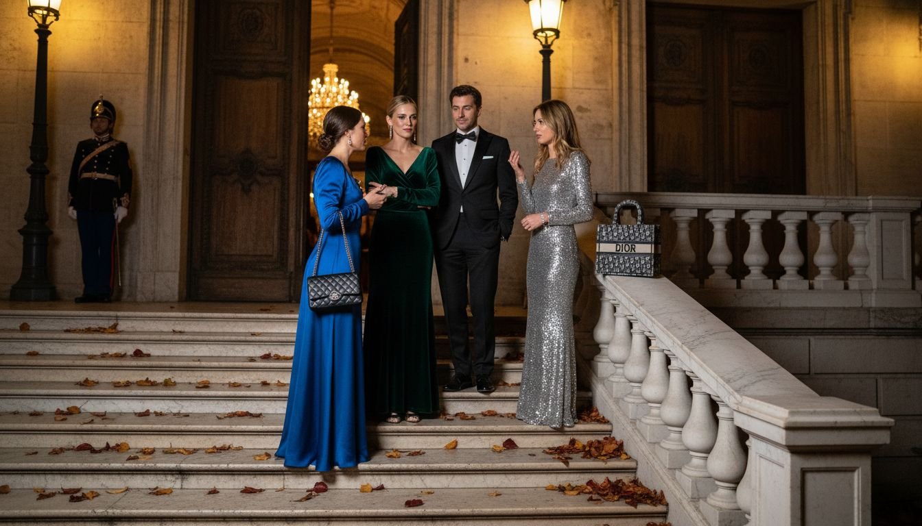 Royals holding luxury bags outside gala event