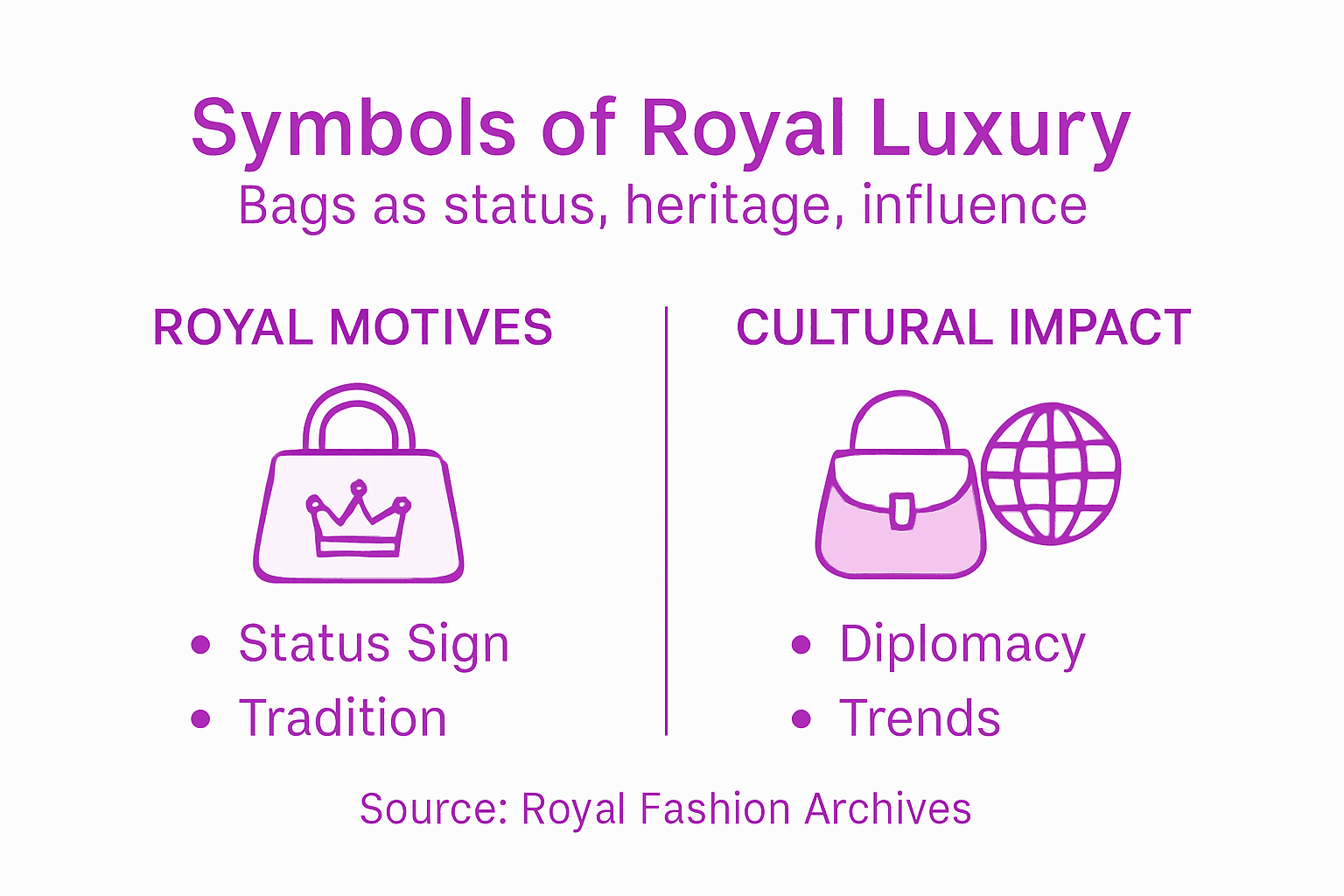 Infographic on symbolism and influence of royal luxury bags