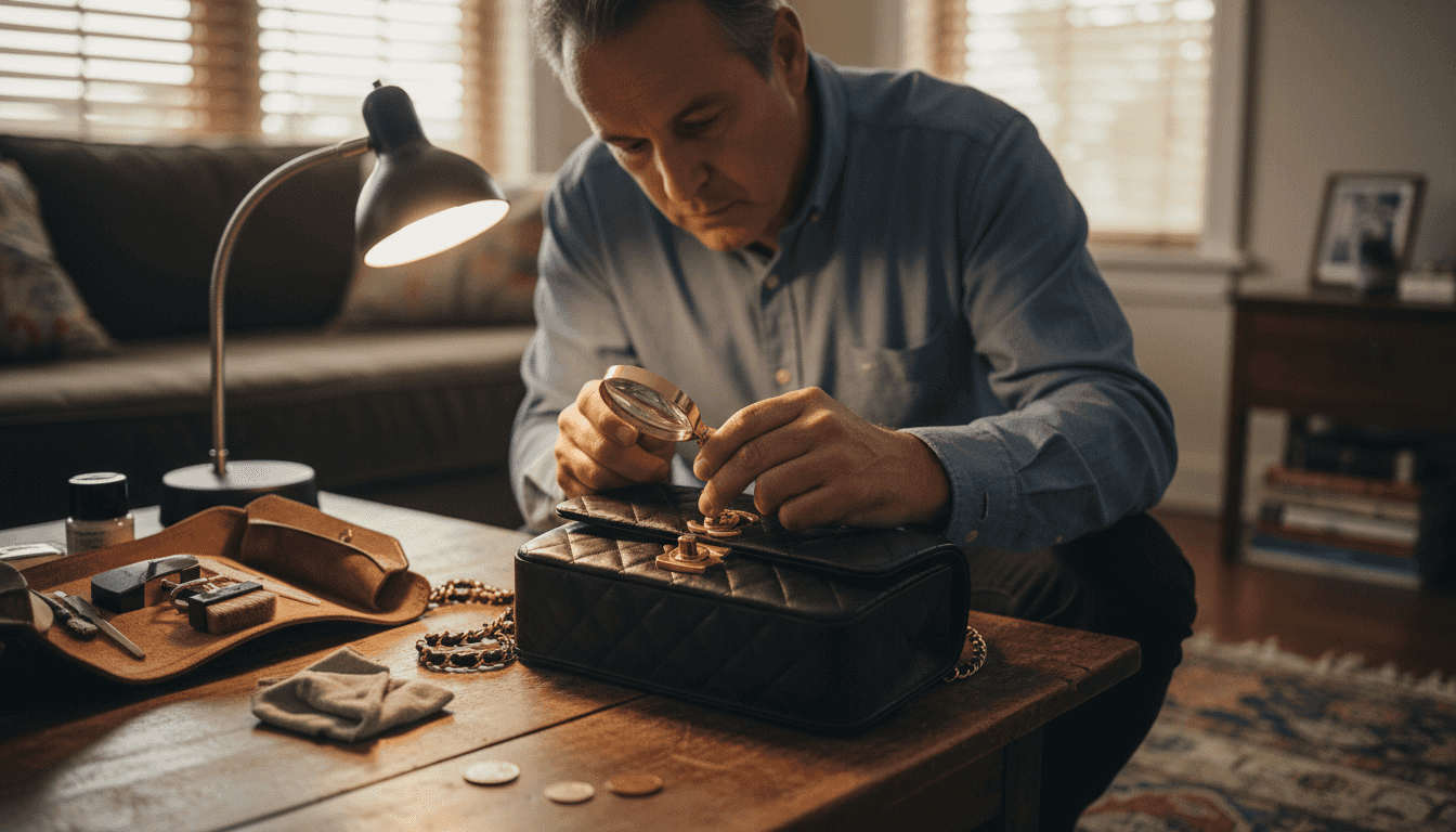 Hardware inspection on designer Chanel bag