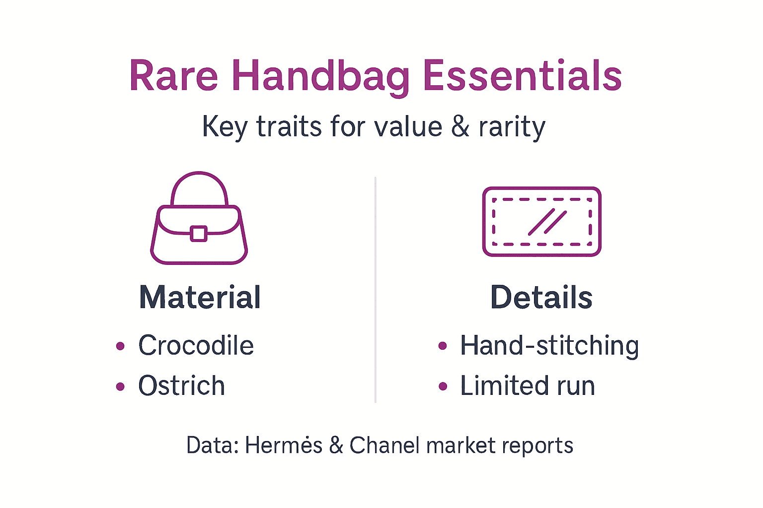 Infographic showing rare handbag selection basics