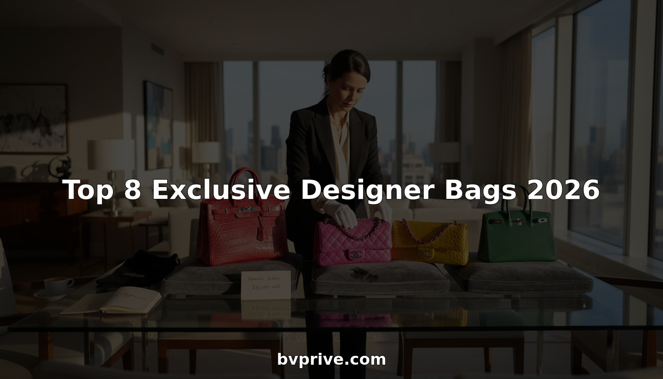 Showcase of exclusive designer handbags in penthouse