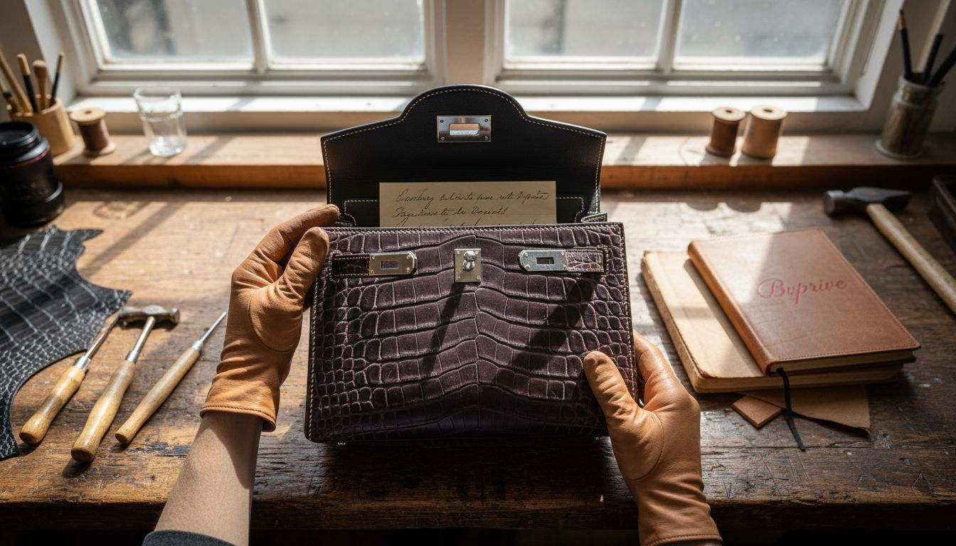 Artisan hands highlight bag stitching details