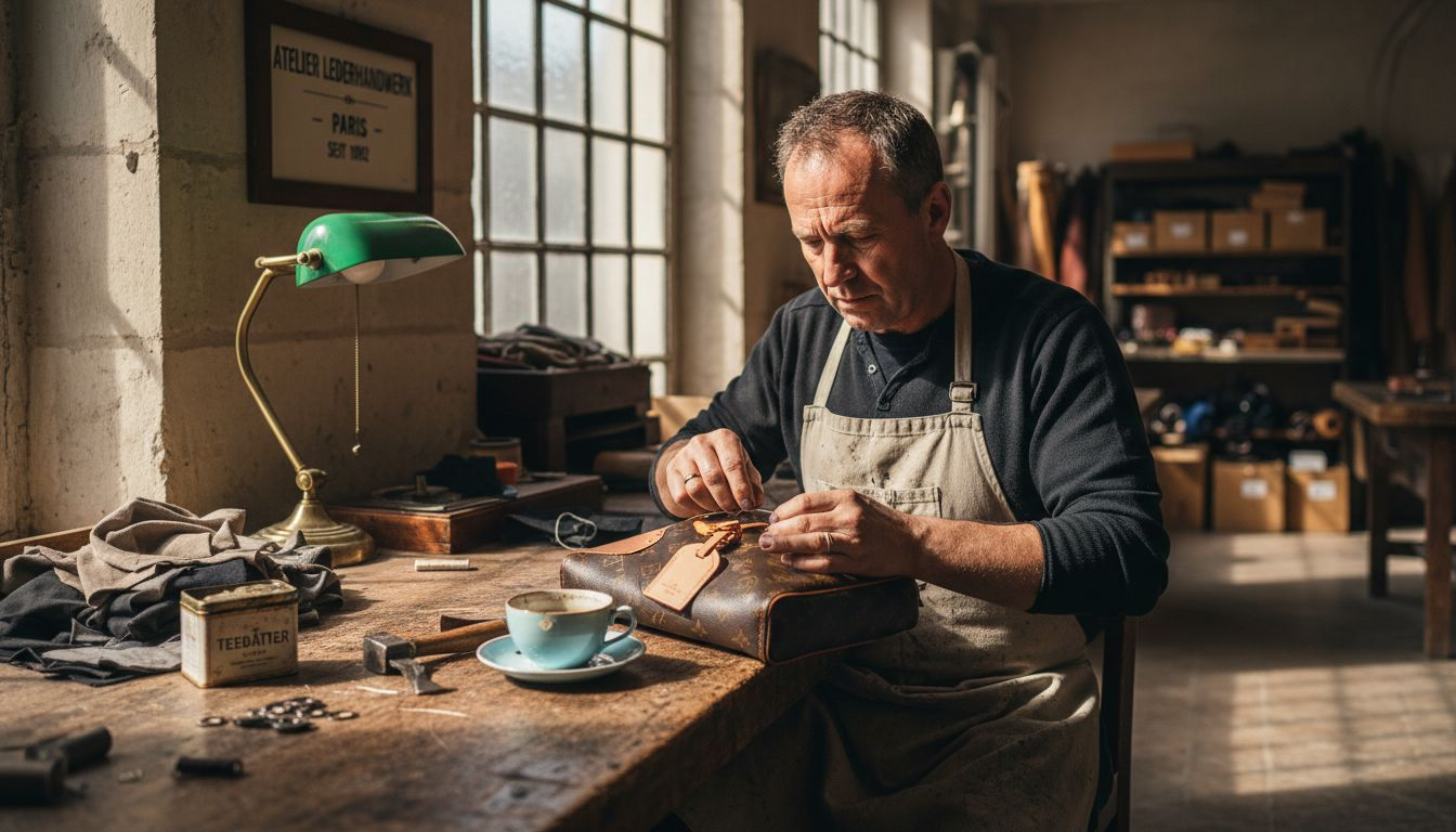 Ein Lederhandwerker bei der Arbeit in seiner Pariser Werkstatt.