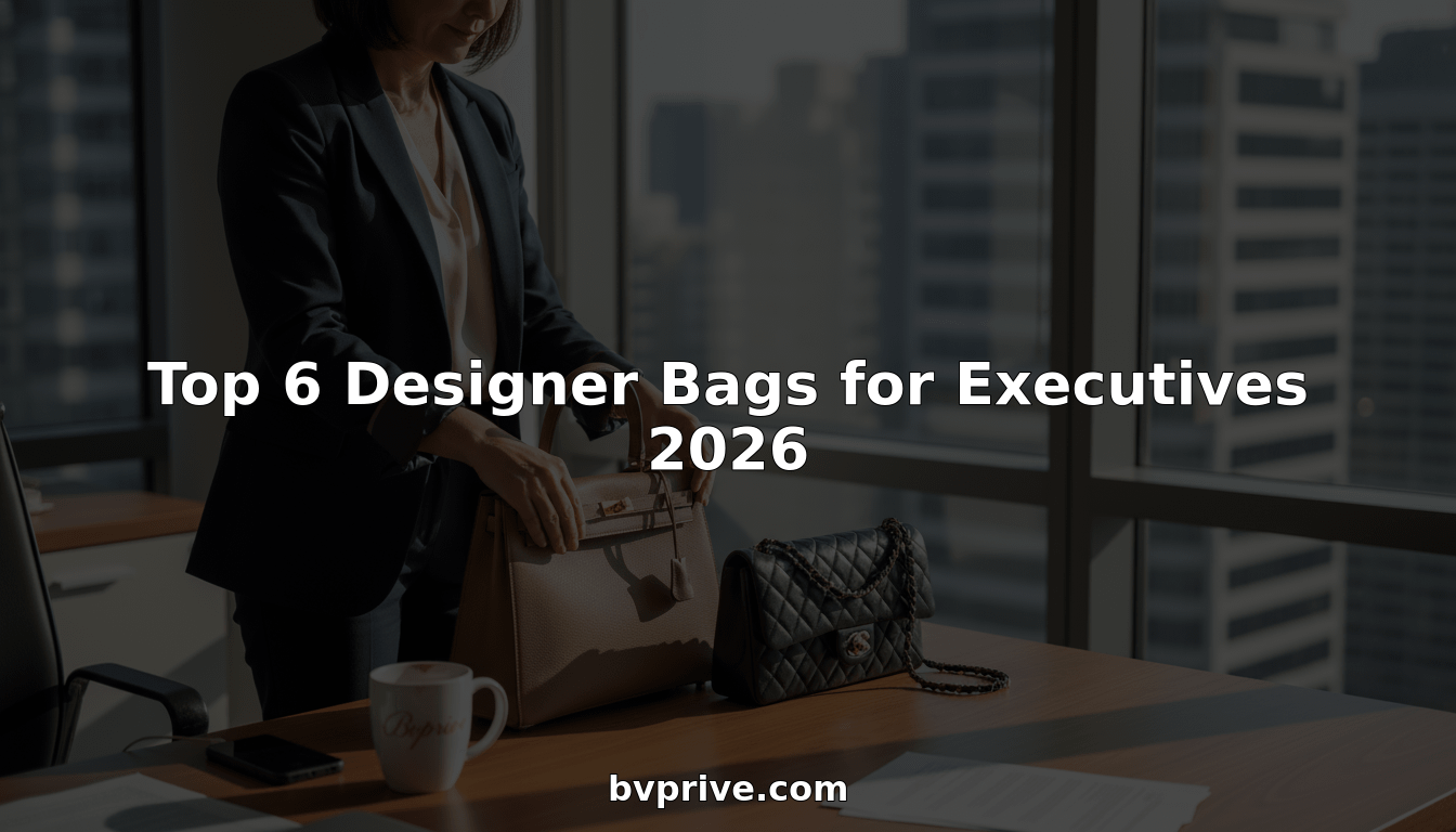 Executive arranging designer handbags in sunny office