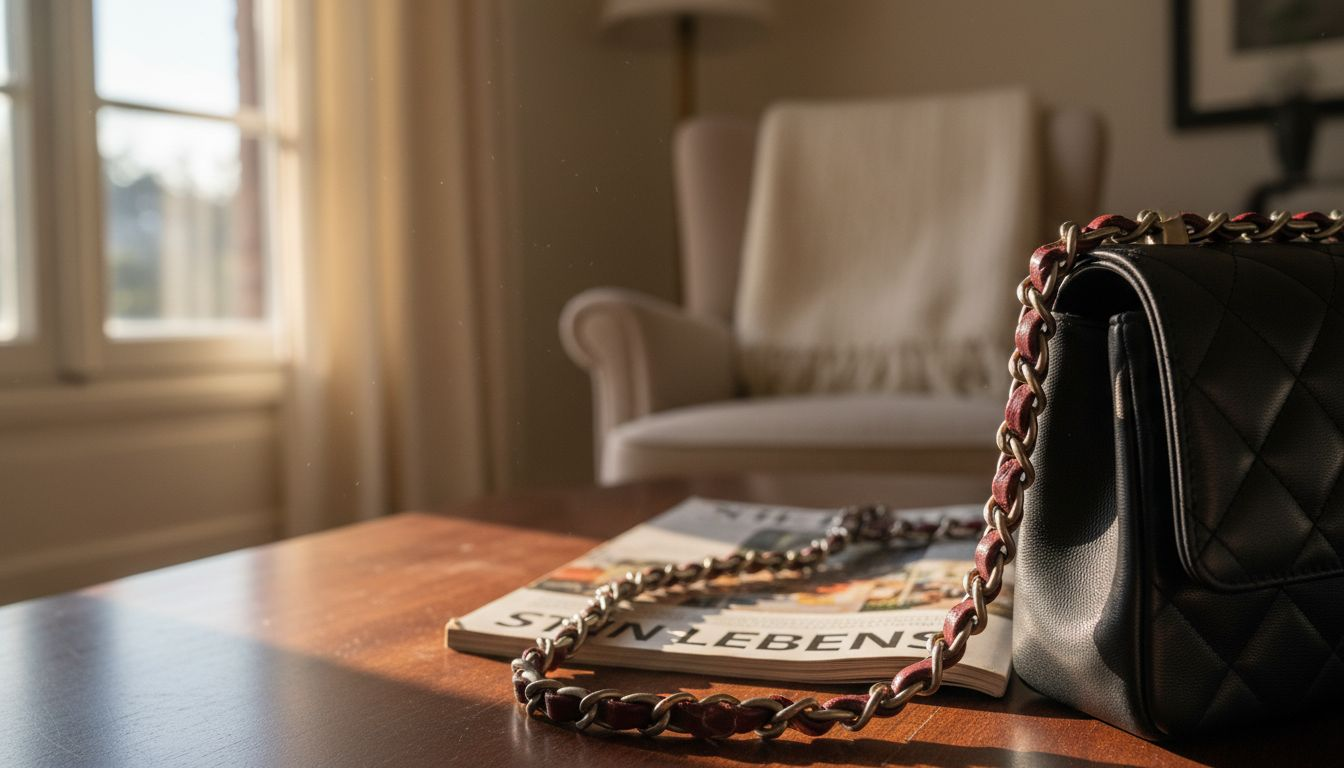 Nahaufnahme des Kettenriemens aus Leder der Chanel 2.55