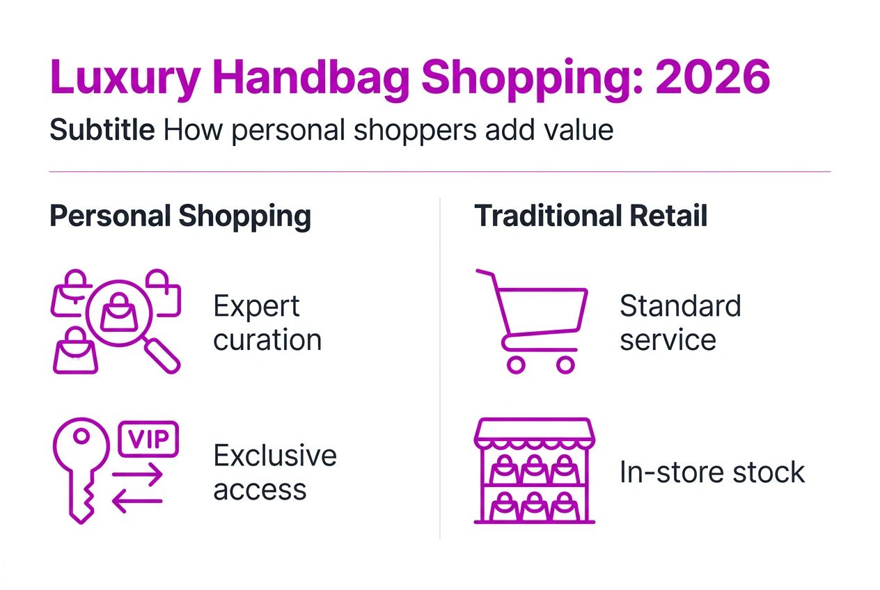 Infographic showing luxury handbag shopping benefits