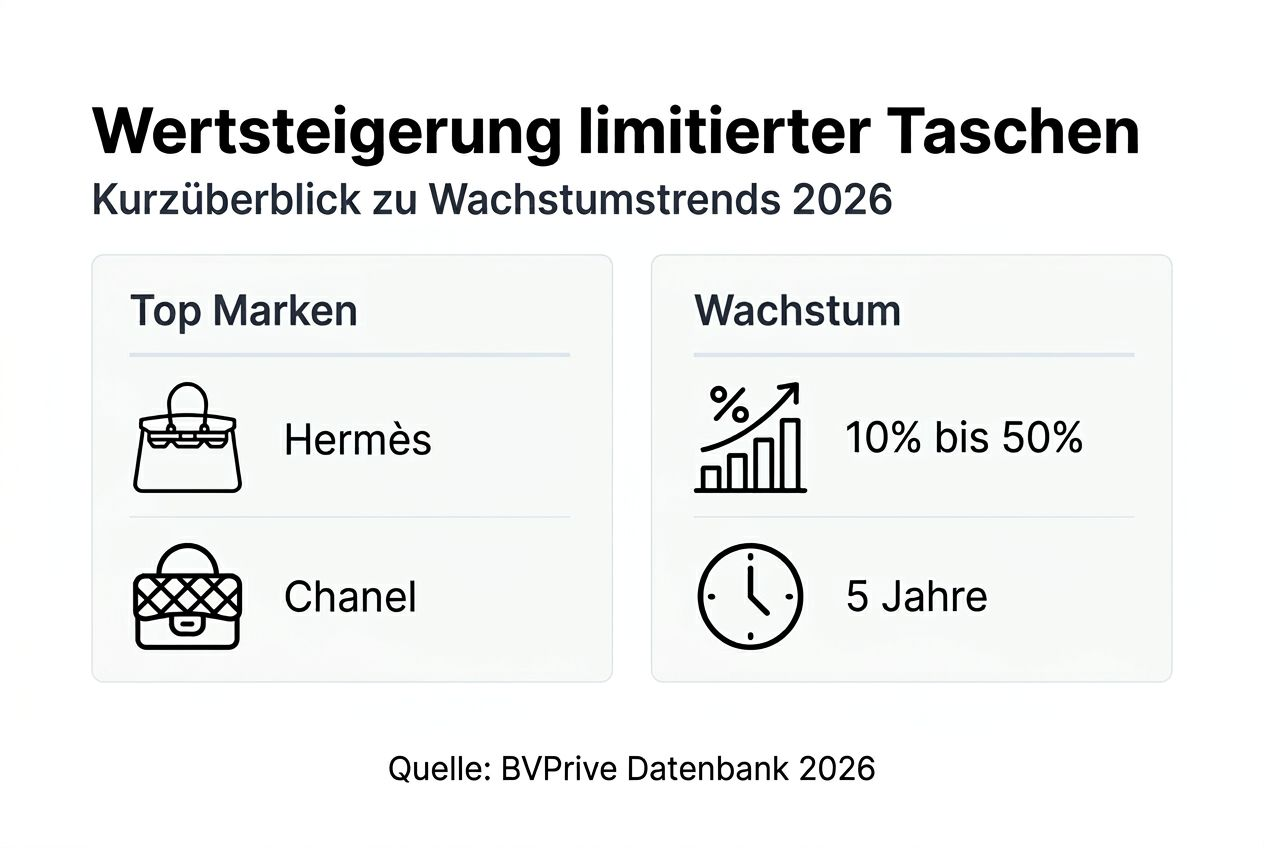 Infografik: Preisentwicklung exklusiver Designer-Handtaschen in limitierter Auflage