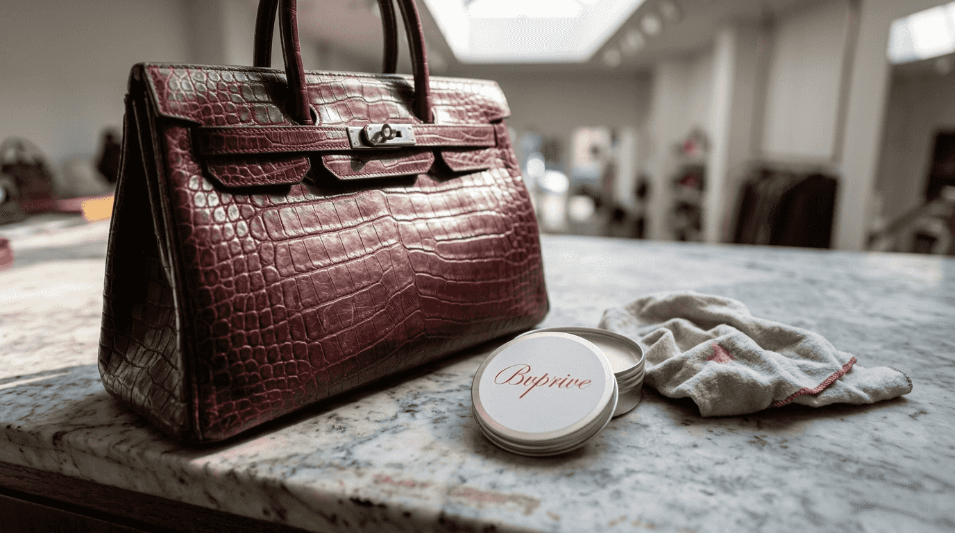 Crocodile leather handbag detail close-up