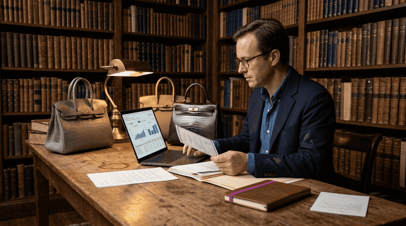 Collector recording handbag investment details