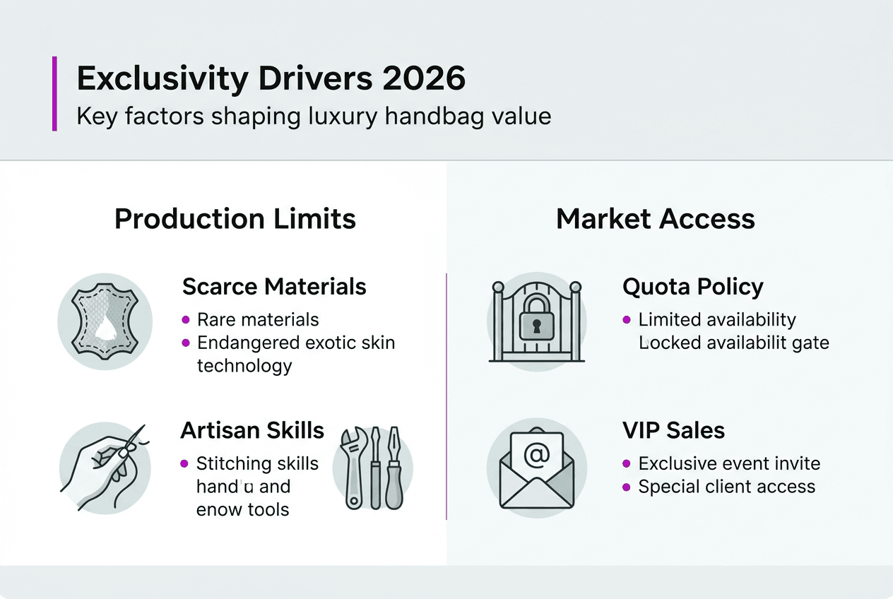 Infographic of drivers of luxury handbag exclusivity