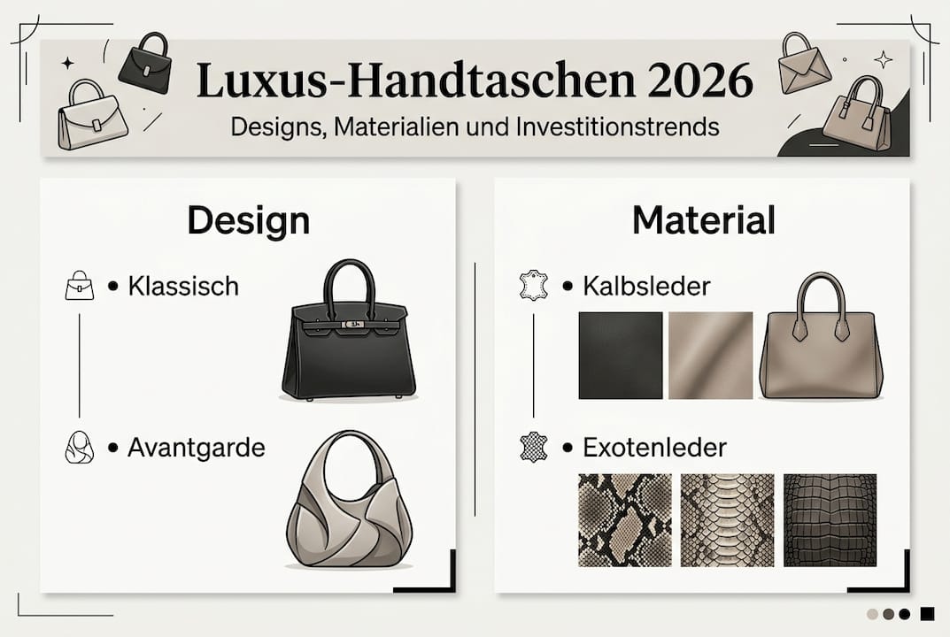 Grafik: Aktuelle Entwicklungen und charakteristische Merkmale im Bereich Luxus-Handtaschen