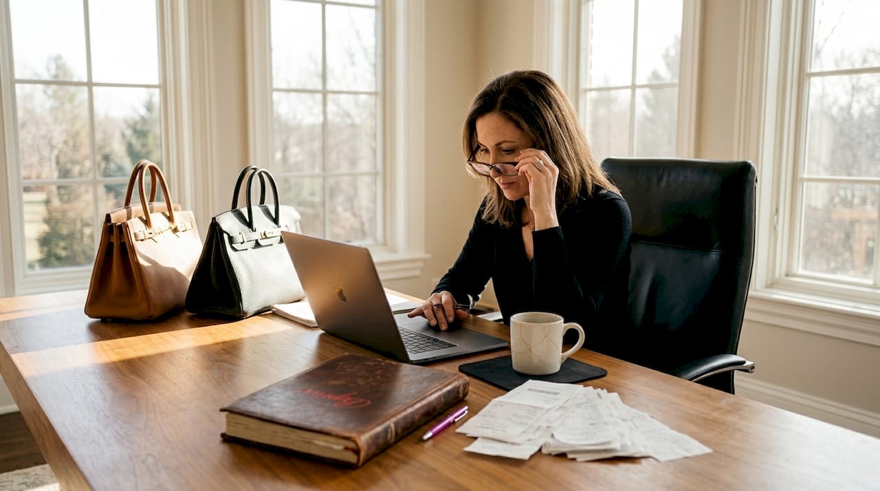 Collector logging luxury handbag details office