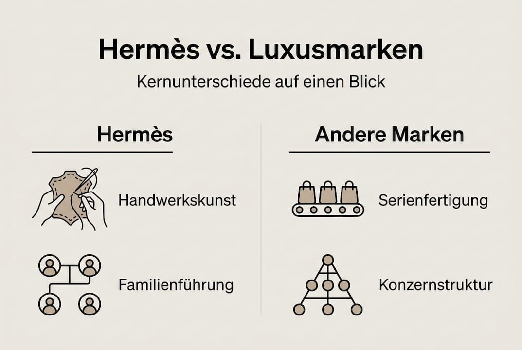 Eine Infografik zeigt, wie sich Hermès im Vergleich zu anderen Luxusmarken schlägt.