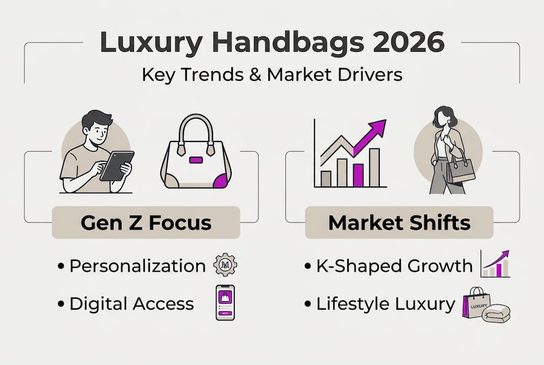 Infographic showing luxury handbags trends and drivers