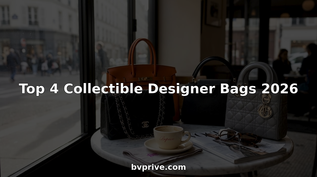 Assorted designer bags on café table in sunlight