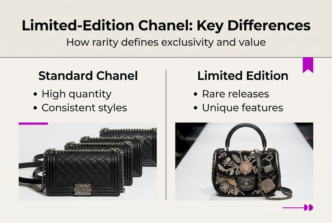 Infographic comparing Chanel bag rarity and exclusivity