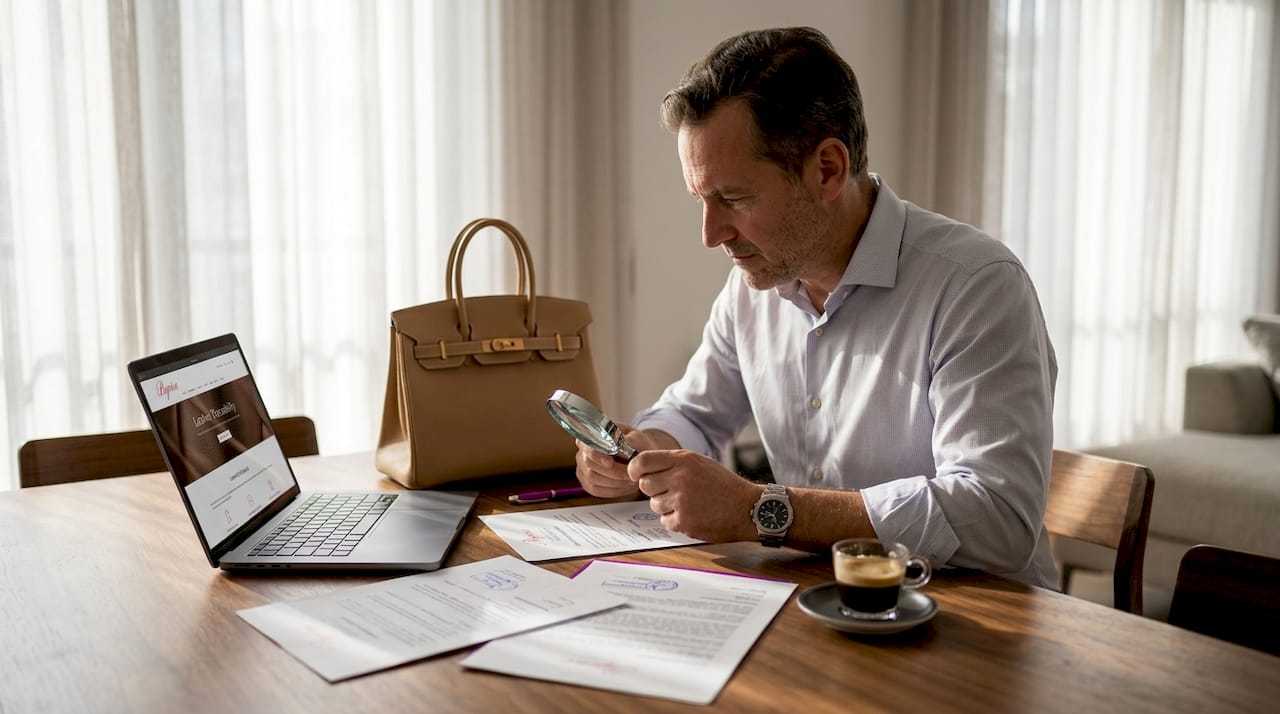 Specialist reviewing leather traceability documents